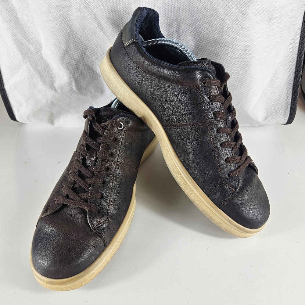 Ecco Soft 7 Men 11-11.5 (45) Dark Brown Pebbled Leather Slip-In Low Top Sneakers